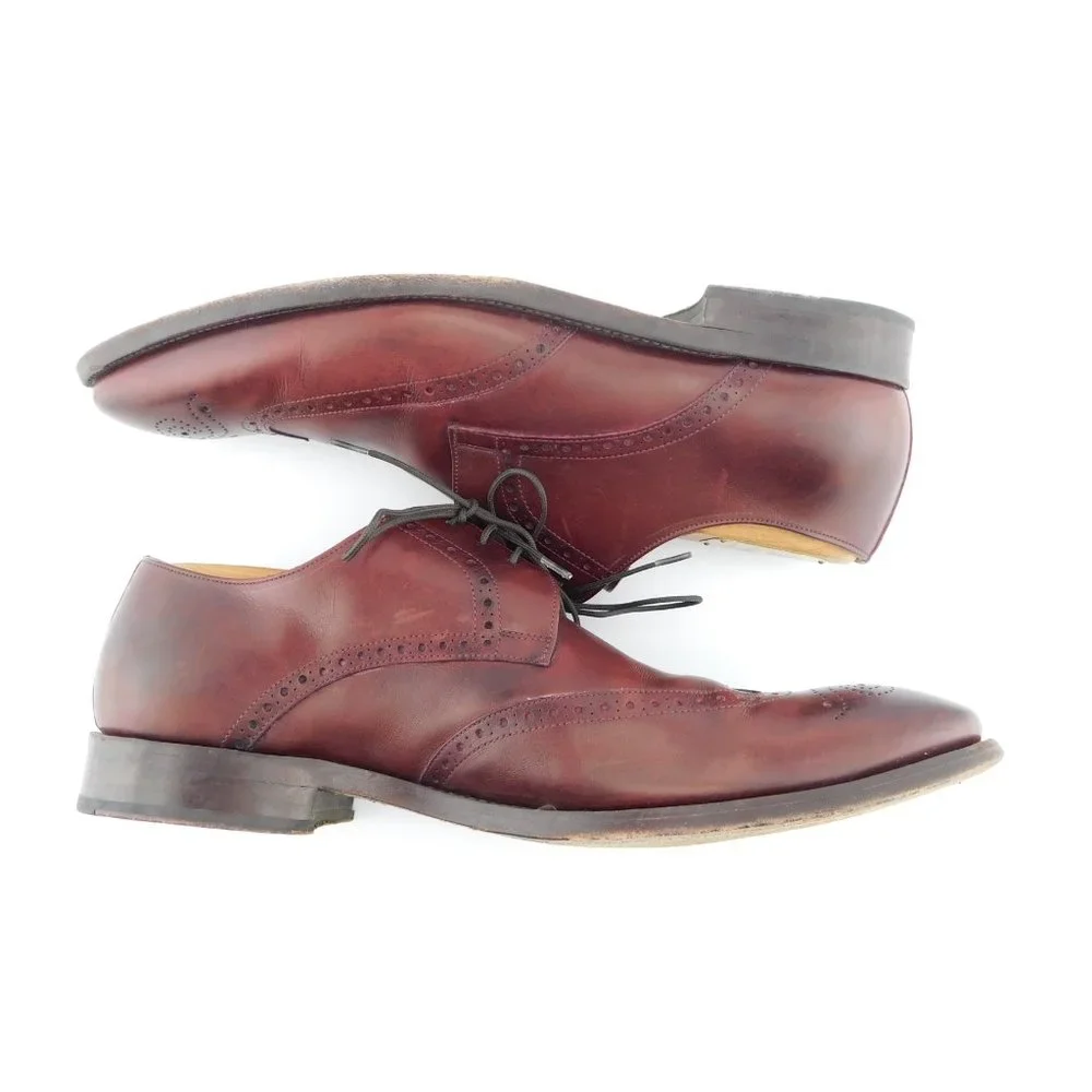 ED MEIER Burgundy Leather Medallion Wingtip Oxfords Shoes 10.5UK